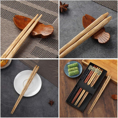 Japanische Essstäbchen Set | 5 Paar | Naturholz Geschenkset