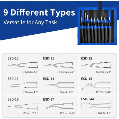 9-teiliges XOOL ESD Edelstahl Pinzetten Set für