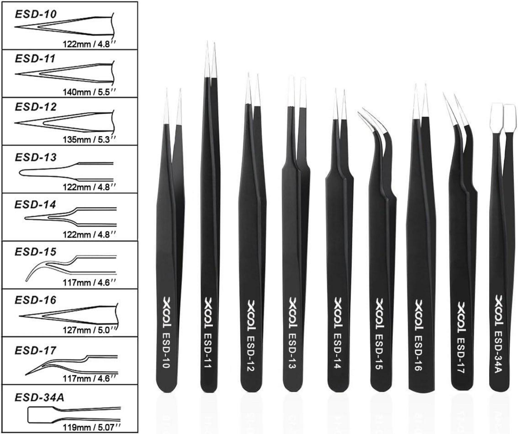 9-teiliges XOOL ESD Edelstahl Pinzetten Set für