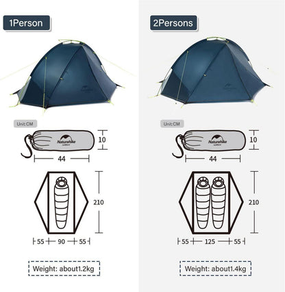Ultraleichtes Zelt für 1/2 Personen, Anti-UV, 20D Nylon