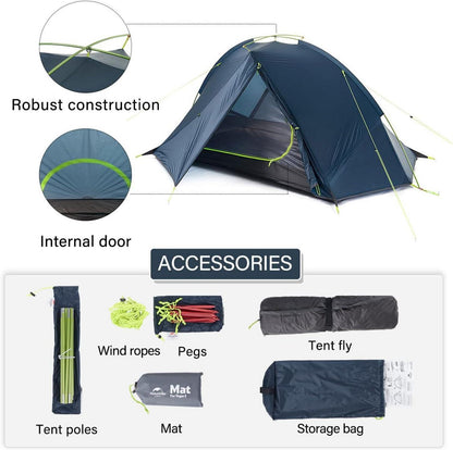 Ultraleichtes Zelt für 1/2 Personen Camping-Rucksack dunkelblau