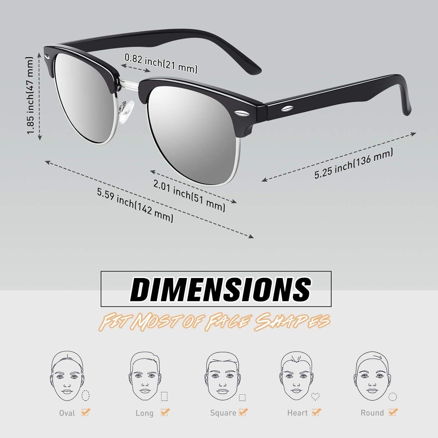 Sonnenbrille Vintage Retro Polarisiert UV400 Schutz Halbrahmen