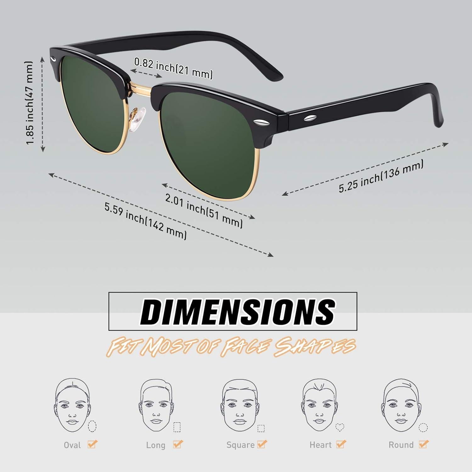 Sonnenbrille Retro Vintage Halbrahmen Polarisiert UV400 Herren Damen