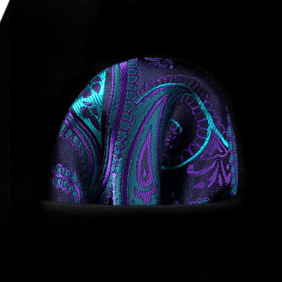 Krawatten-Set mit Einstecktuch Paisley Marineblau/Grün/Lila