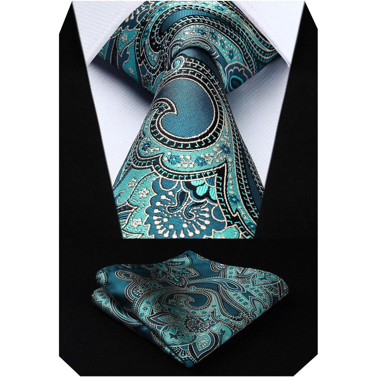 Herren Krawatten-Set mit Einstecktuch, Paisley-Blumenmuster, Aqua