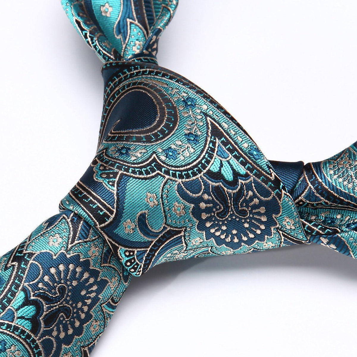 Herren Krawatten-Set mit Einstecktuch, Paisley-Blumenmuster, Aqua