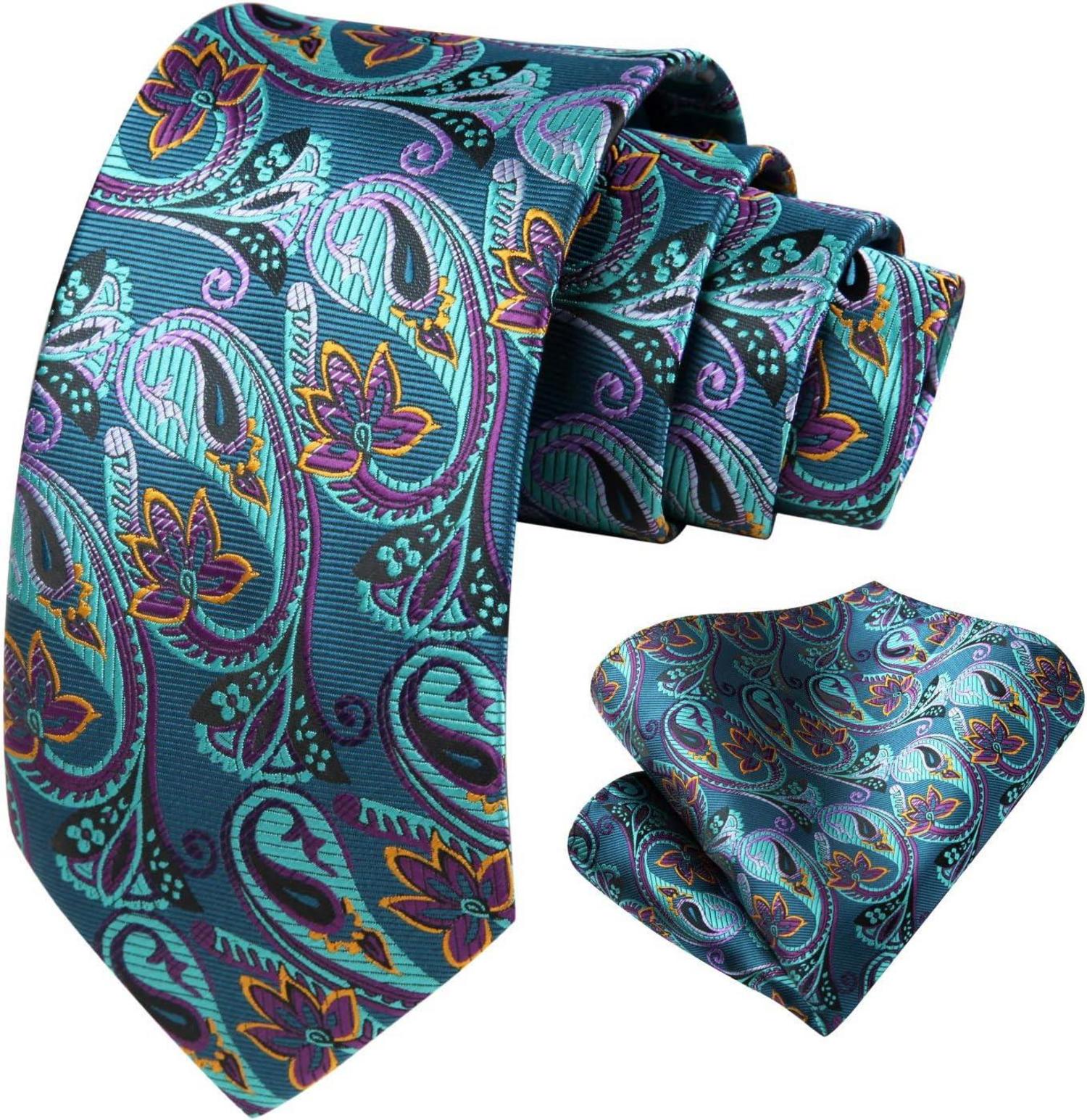 Herren Hochzeit Paisley Krawatte Taschentuch Set Aqua Lila