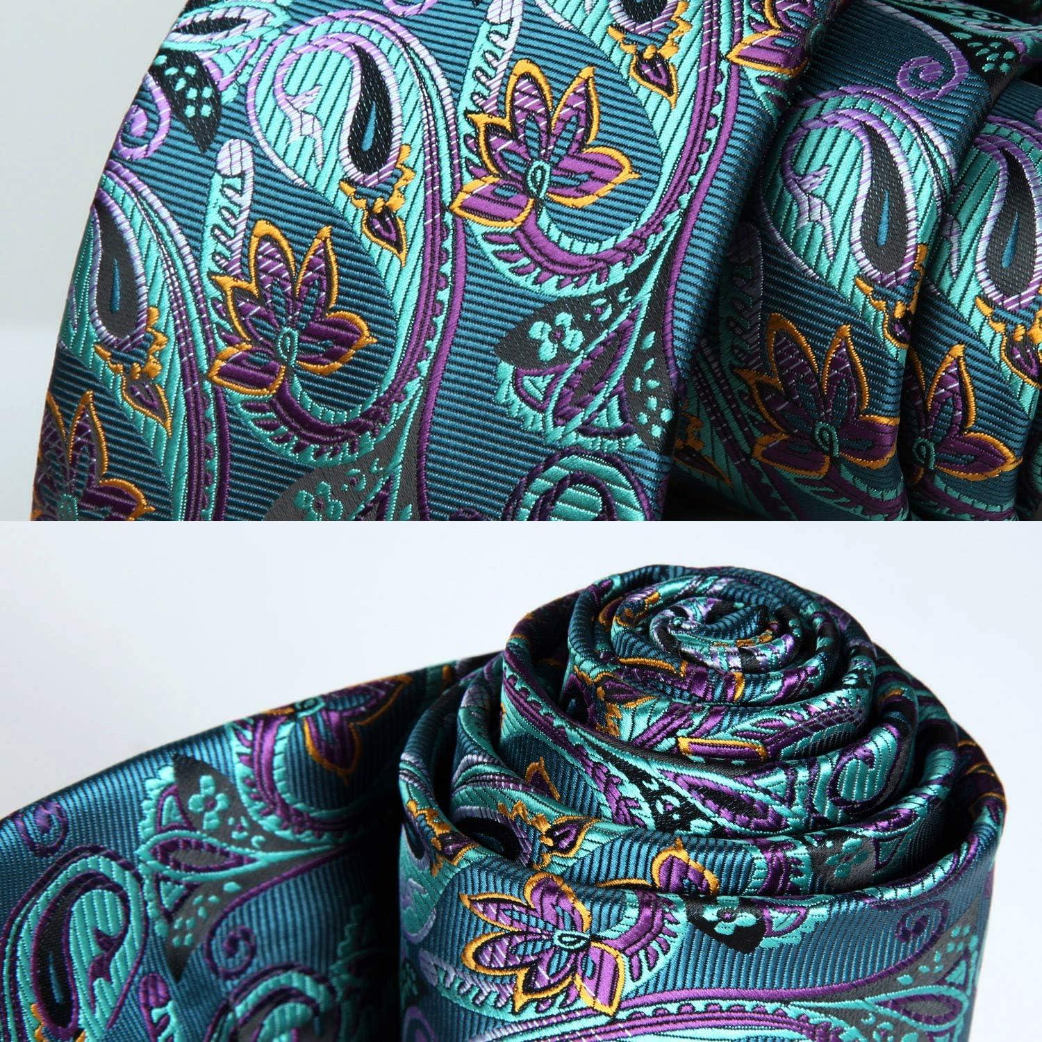 HISDERN Herren Krawatte Paisley Blumen Einstecktuch Hochzeit Set Aqua Lila