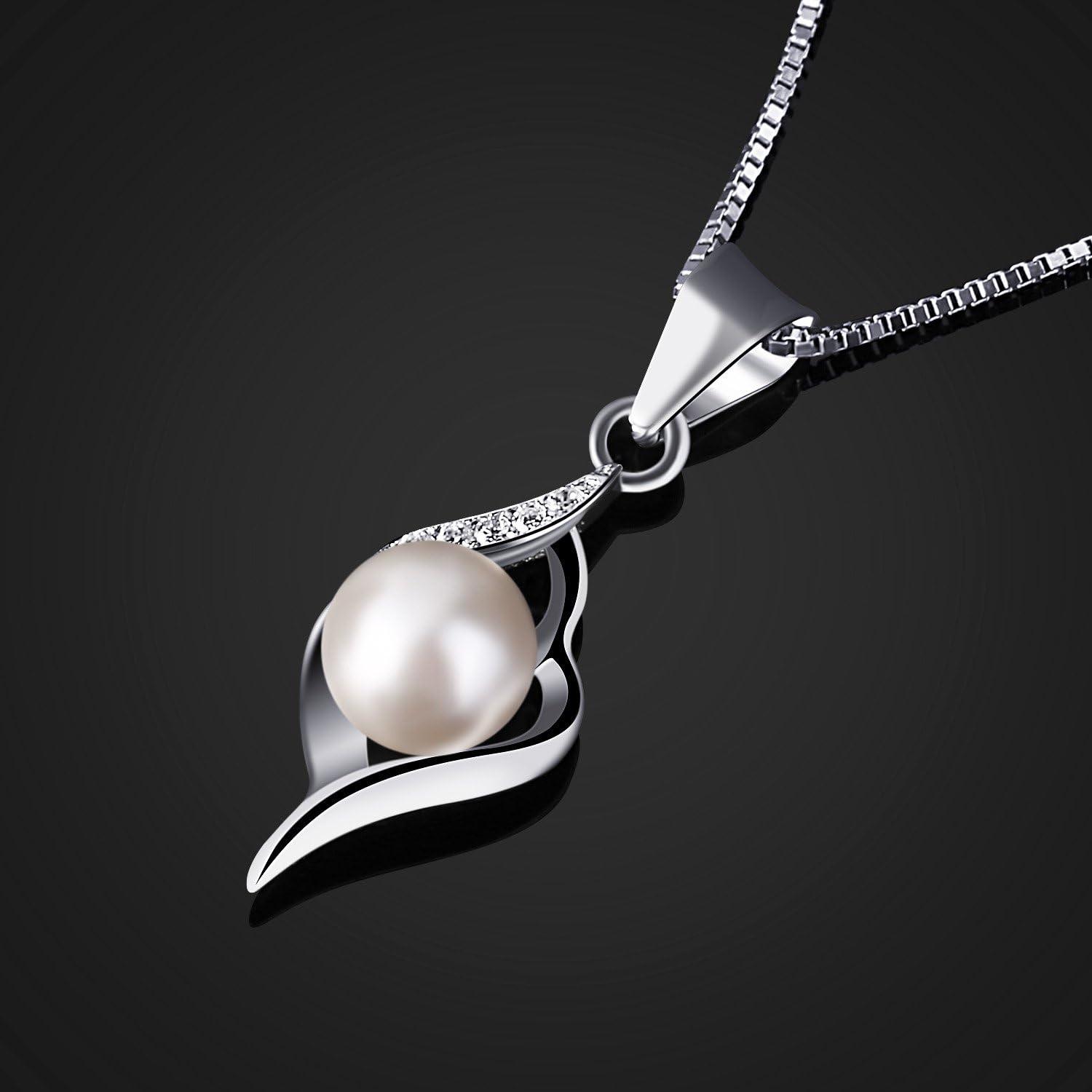 Perlenkette 925er Silber Zirkonia Damen Halskette 45CM