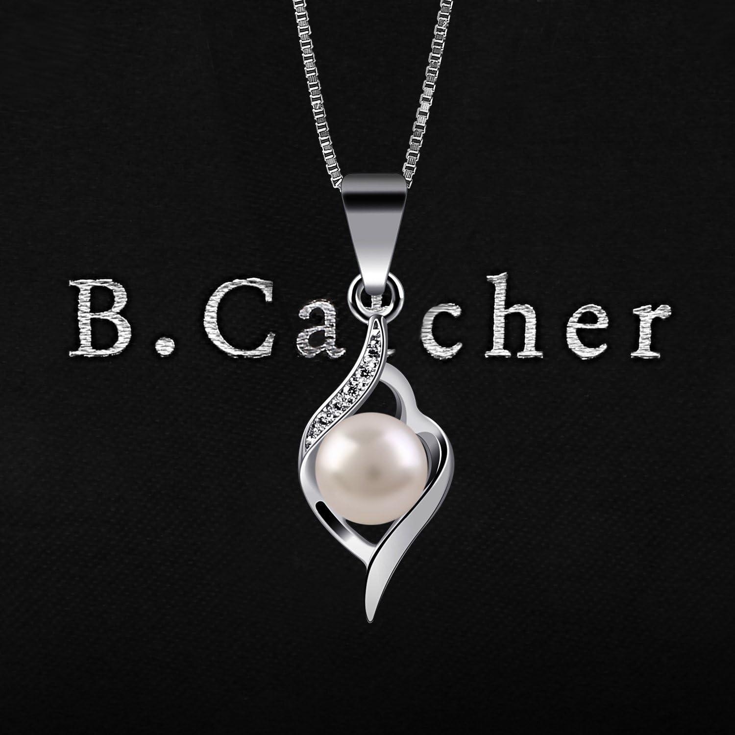 B.Catcher Perlenkette 925 Silber Damen Halskette Zuchtperlen 45CM