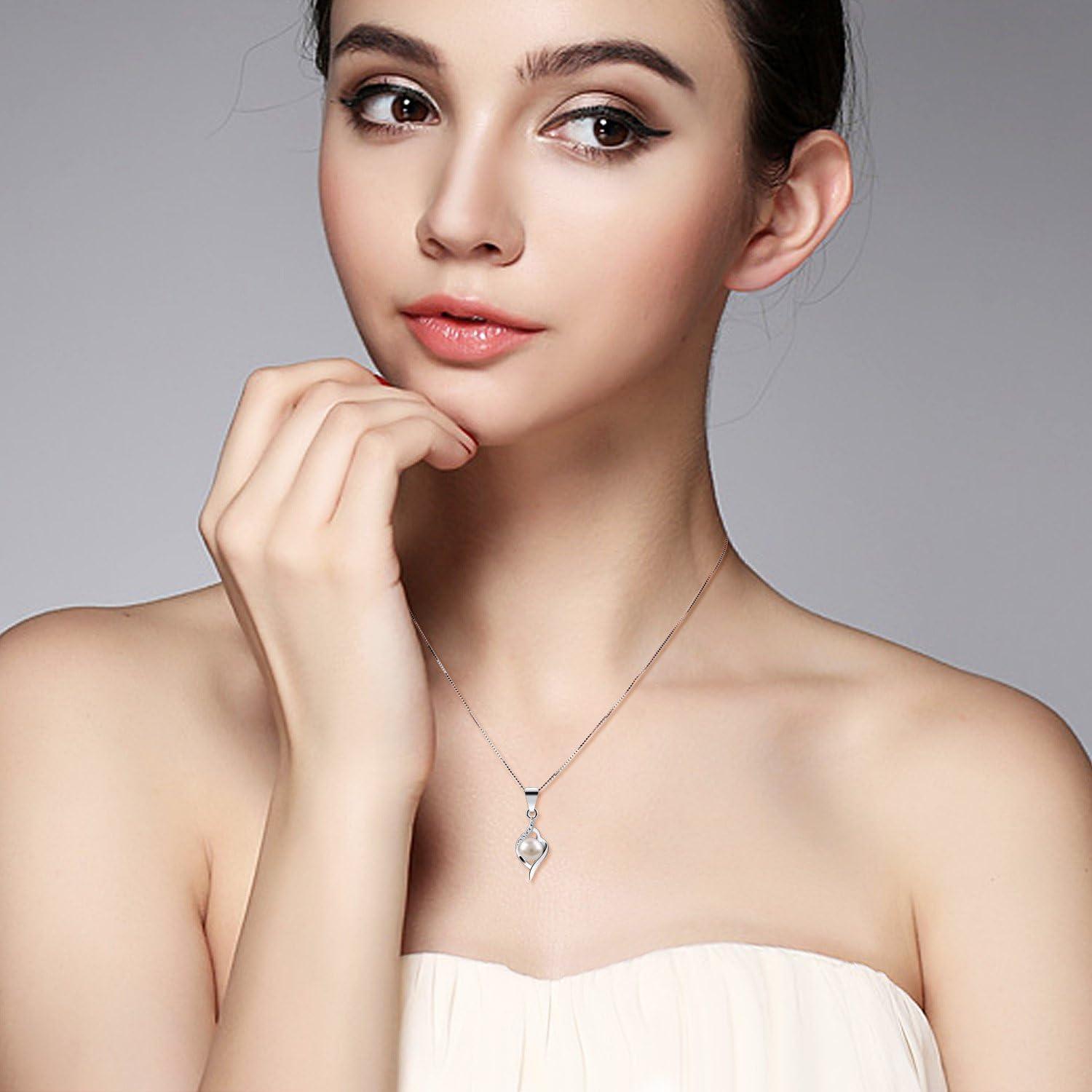 Perlenkette Damen 925 Silber Süßwasser Zuchtperlen Anhänger 45CM