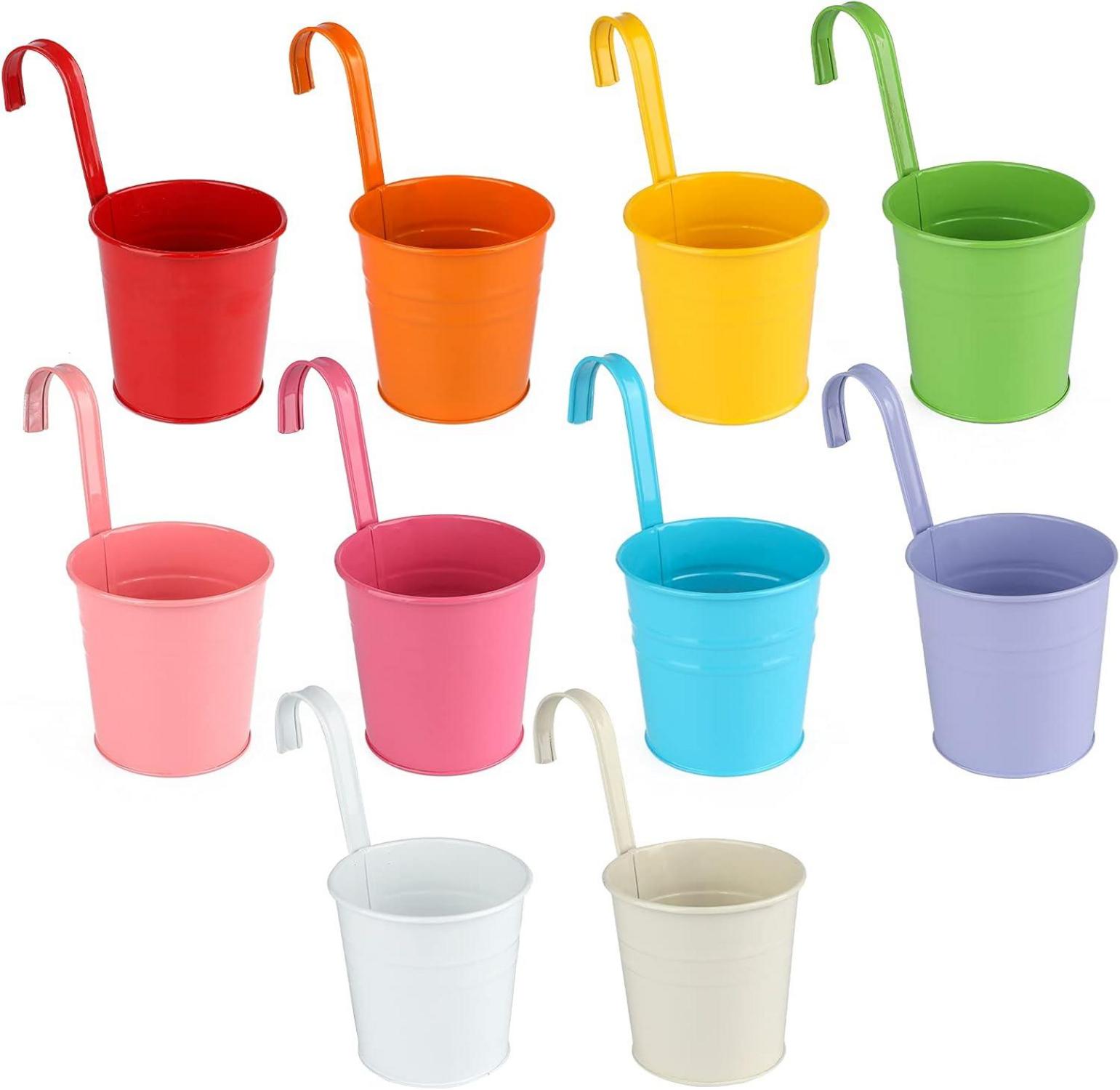 Hängende Blumentöpfe Metall bunt 10 Stk. Garten Balkon Zaun Wand