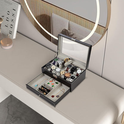 XL Uhrenbox 12 Uhren 2 Schichten PU-Leder