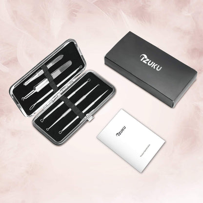 Mitesserentferner Set Edelstahl 6 Stk. Bonus Pinzette