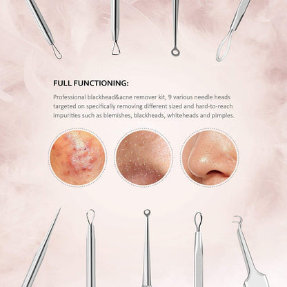 Mitesserentferner Set Edelstahl 6 Stk. Bonus Pinzette