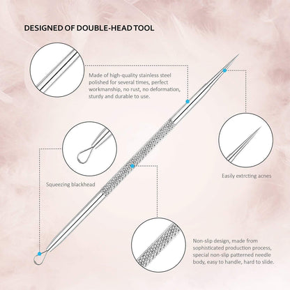 Mitesserentferner Set Edelstahl 6 Stk. Bonus Pinzette