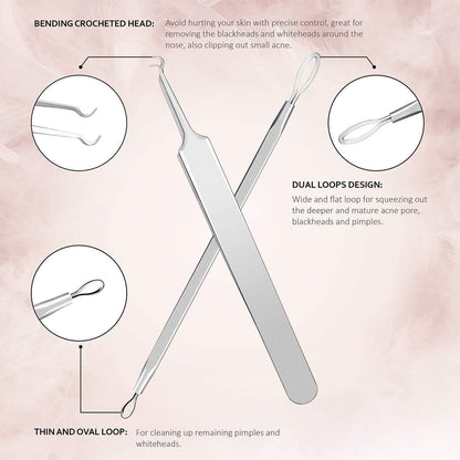 Mitesserentferner Set Edelstahl 6 Stk. Bonus Pinzette