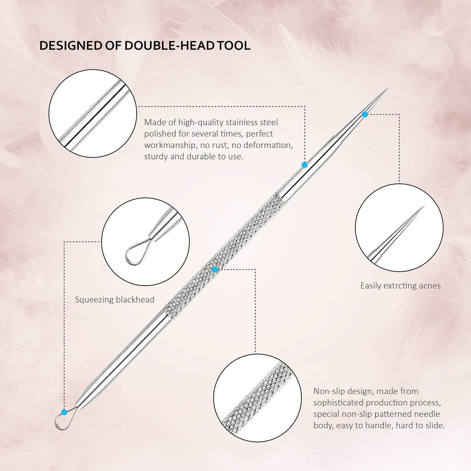 Mitesserentferner Set | Blackhead Remover aus Edelstahl | 6 Stk. Komedonenquetscher Kit