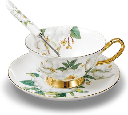 Premium Bone China Kaffeetassen Set Floral Design 200 ml