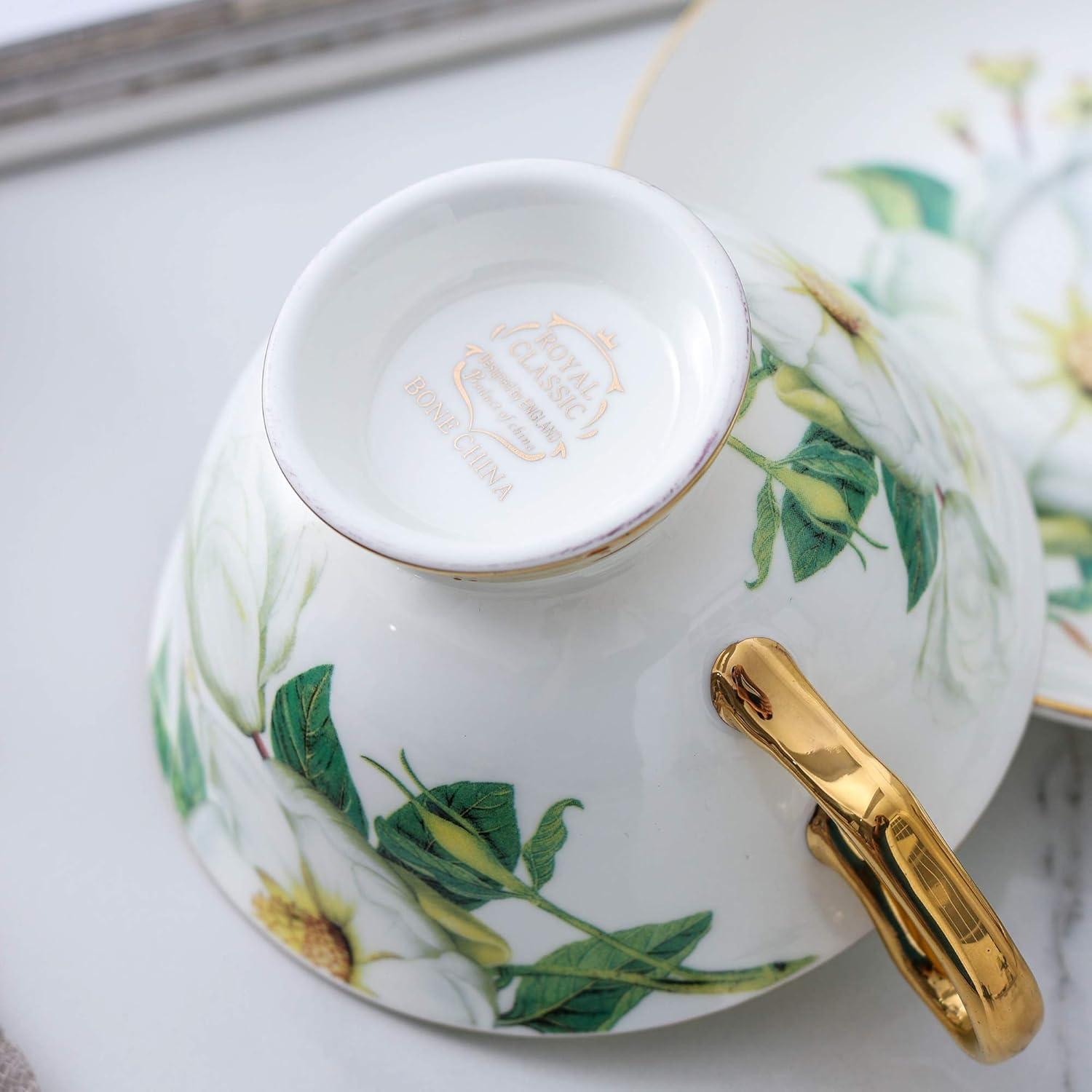 Premium Bone China Kaffeetassen Set Floral Design 200 ml