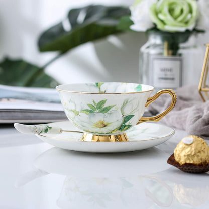 Premium Bone China Kaffeetassen-Set 200 ml Floral Design