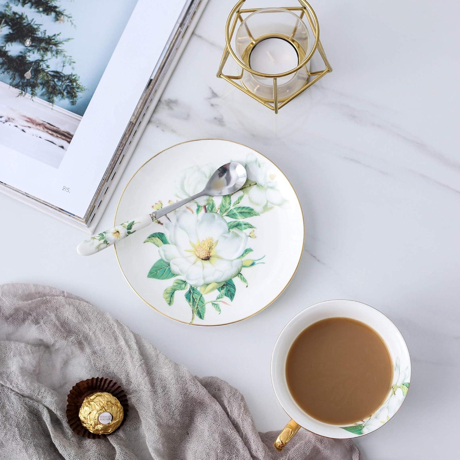 Florale Kaffeetassen aus Premium Bone China Porzellan 200 ml