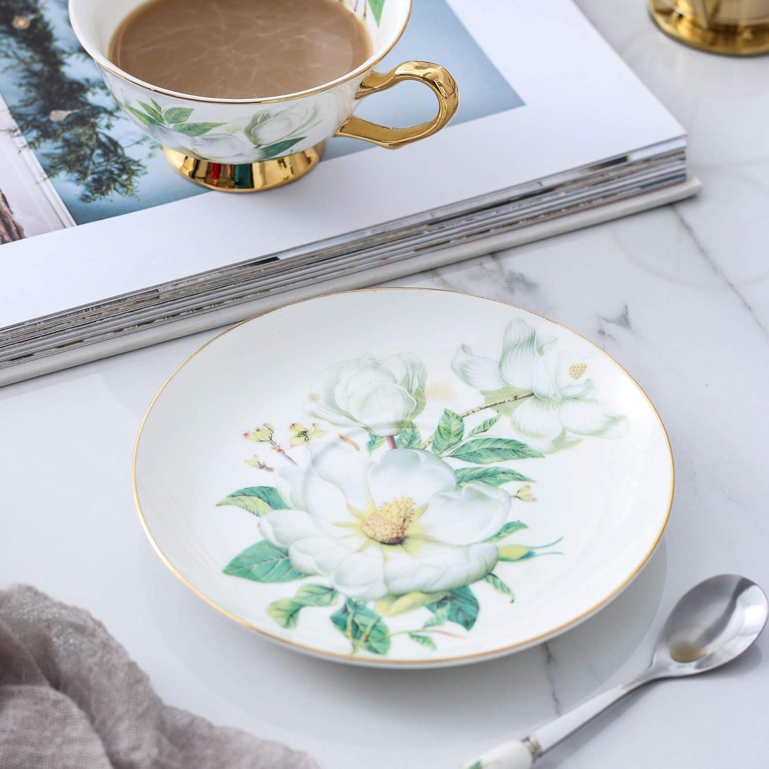 Kaffeetassen Set Premium Bone China Porzellan 200ml Floral Design