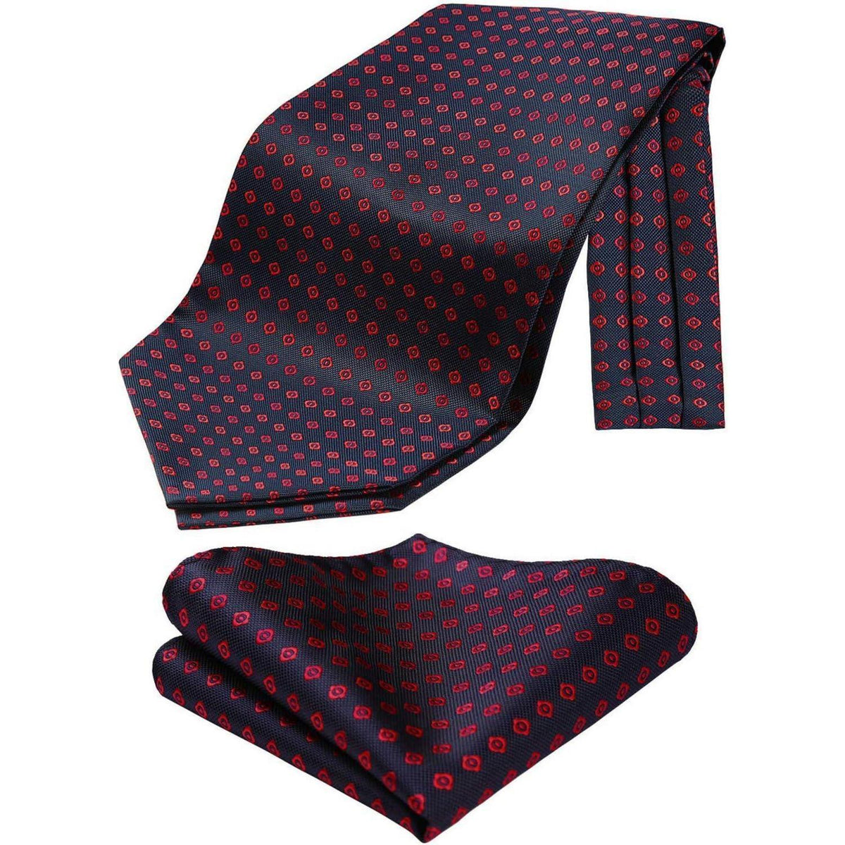 Herren Krawattenschal Paisley mit Einstecktuch Set Marineblau Rot