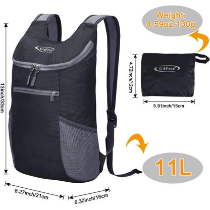 Faltbarer Wanderrucksack 11L ultraleicht für Damen und Herren Schwarz
