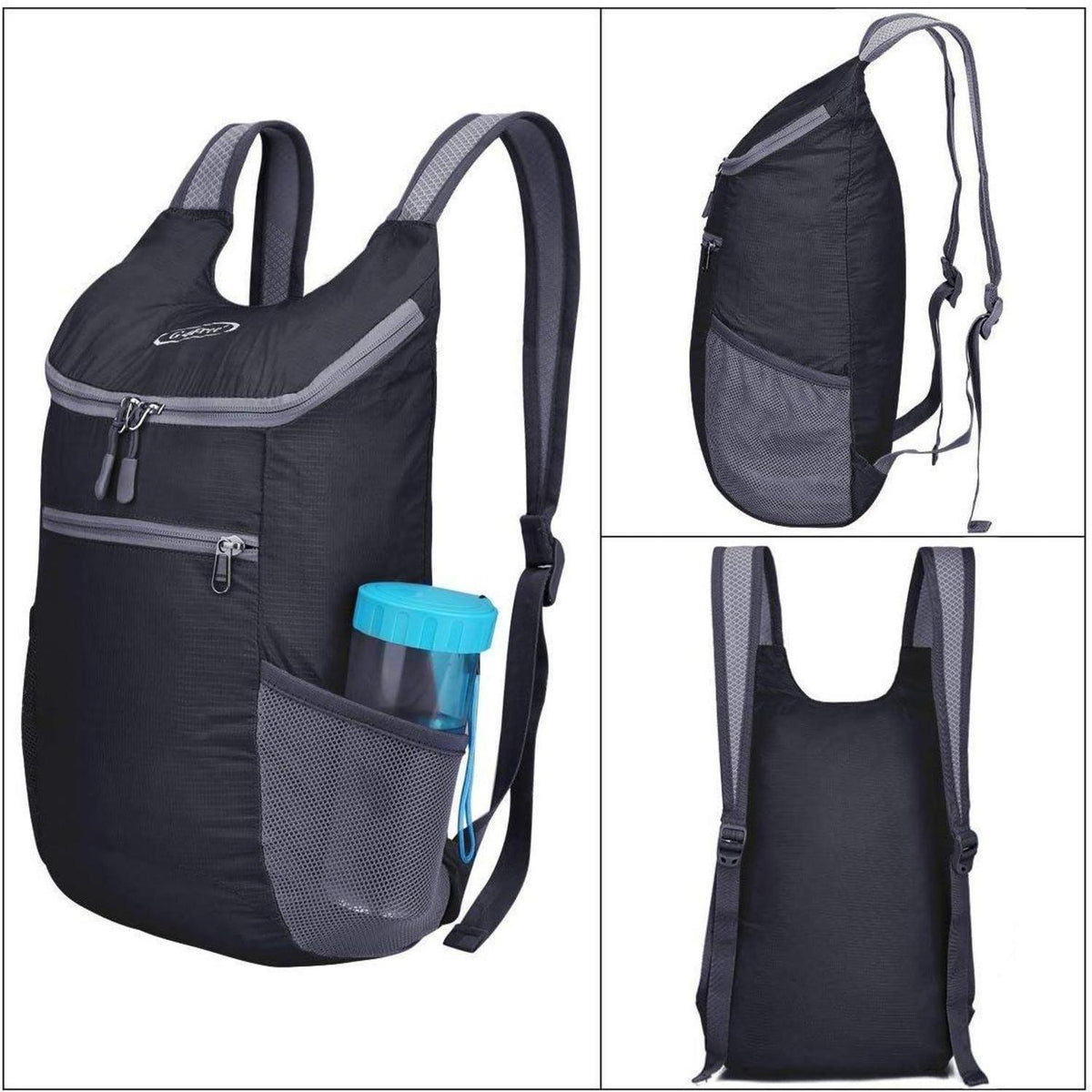 Faltbarer Wanderrucksack 11L ultraleicht für Damen und Herren Schwarz