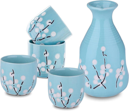 Japanisches Porzellan Sake Set Kirschblüte Blau