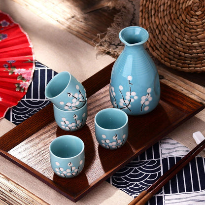 Porzellan Sake Set Japanischer Stil Kirschblüte Muster 5tlg