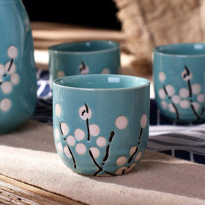 Porzellan Sake Set Japanischer Stil Kirschblüte Muster 250ml + 4