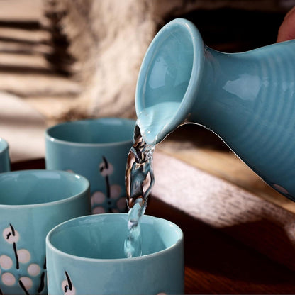 Porzellan Sake Set Japanischer Stil Kirschblüte Muster 5tlg