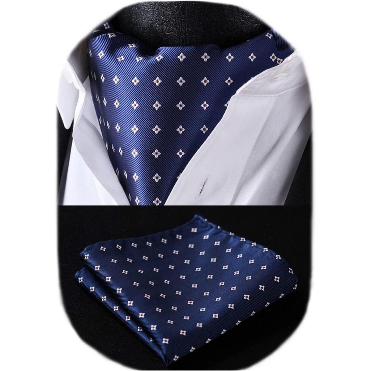 Herren Krawattenschal Paisley mit Einstecktuch Set Blau
