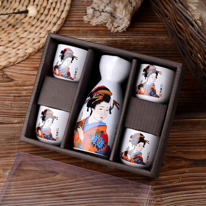 Japanisches Sake Set Steinzeug 5-tlg. 1 Flasche 4 Becher