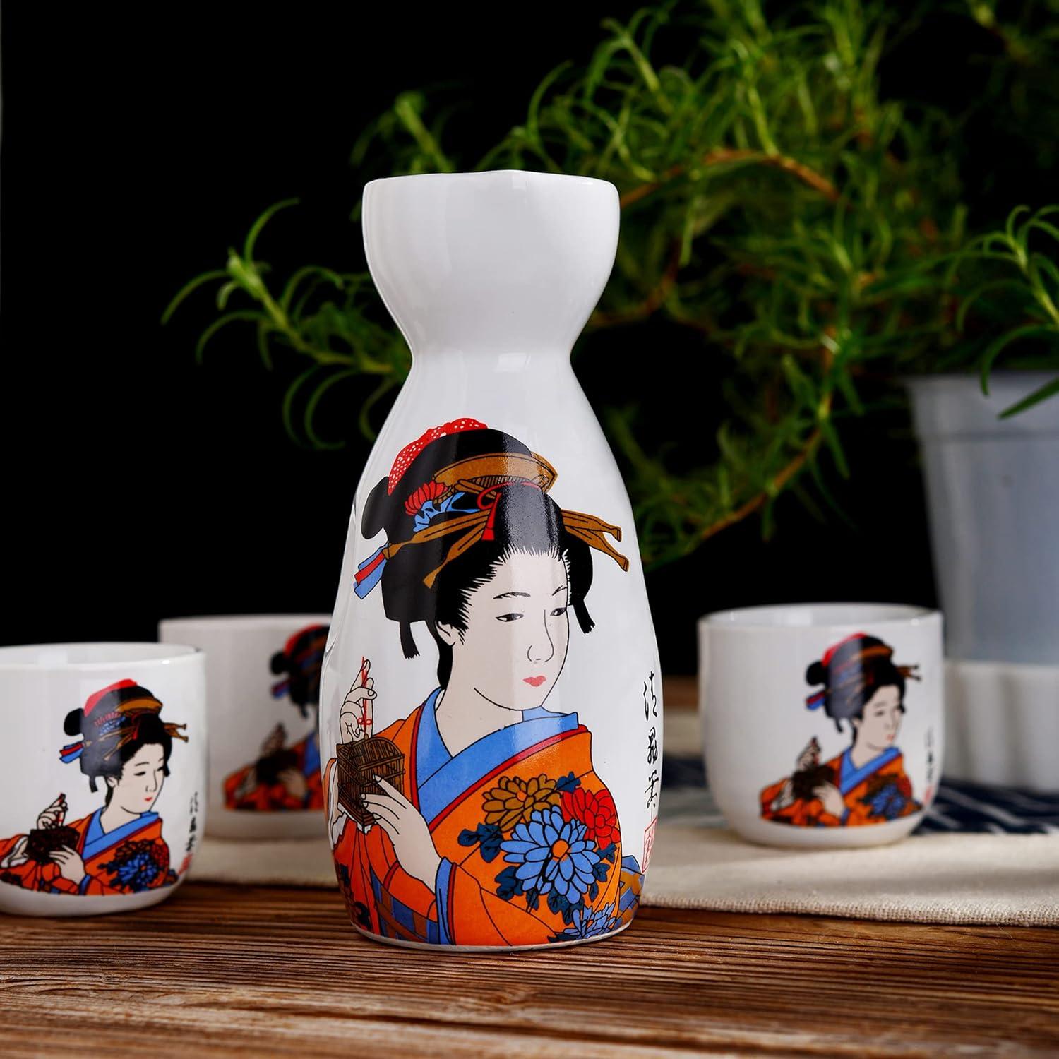 Japanisches Sake Set aus Steinzeug 5-teilig Geschenkverpackung