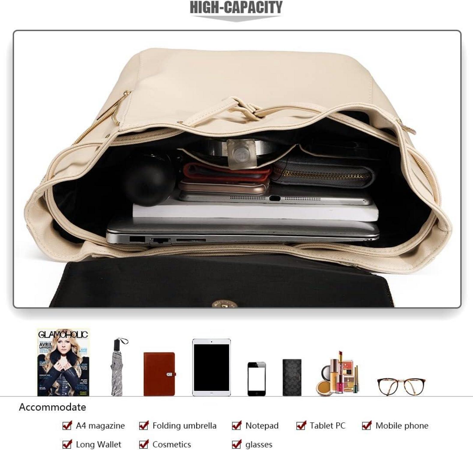 Miss Lulu Damen Rucksack Kunstleder Elegant Rolltop Tunnelzug Cityrucksack