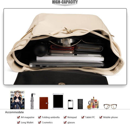 Miss Lulu Damen Rucksack Kunstleder Elegant Rolltop Tunnelzug Cityrucksack