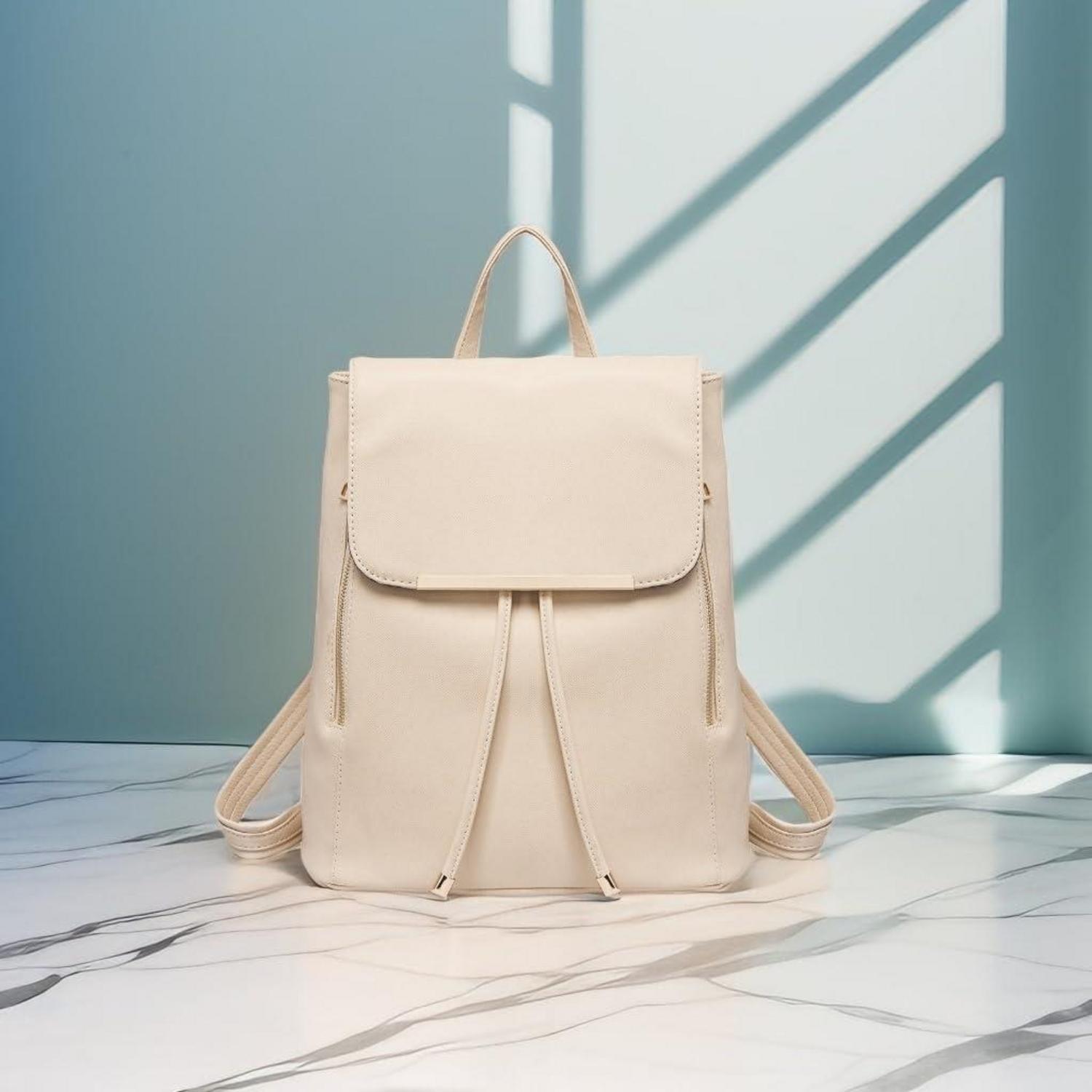 Damen Kunstleder Rolltop Rucksack Tunnelzug Cityrucksack