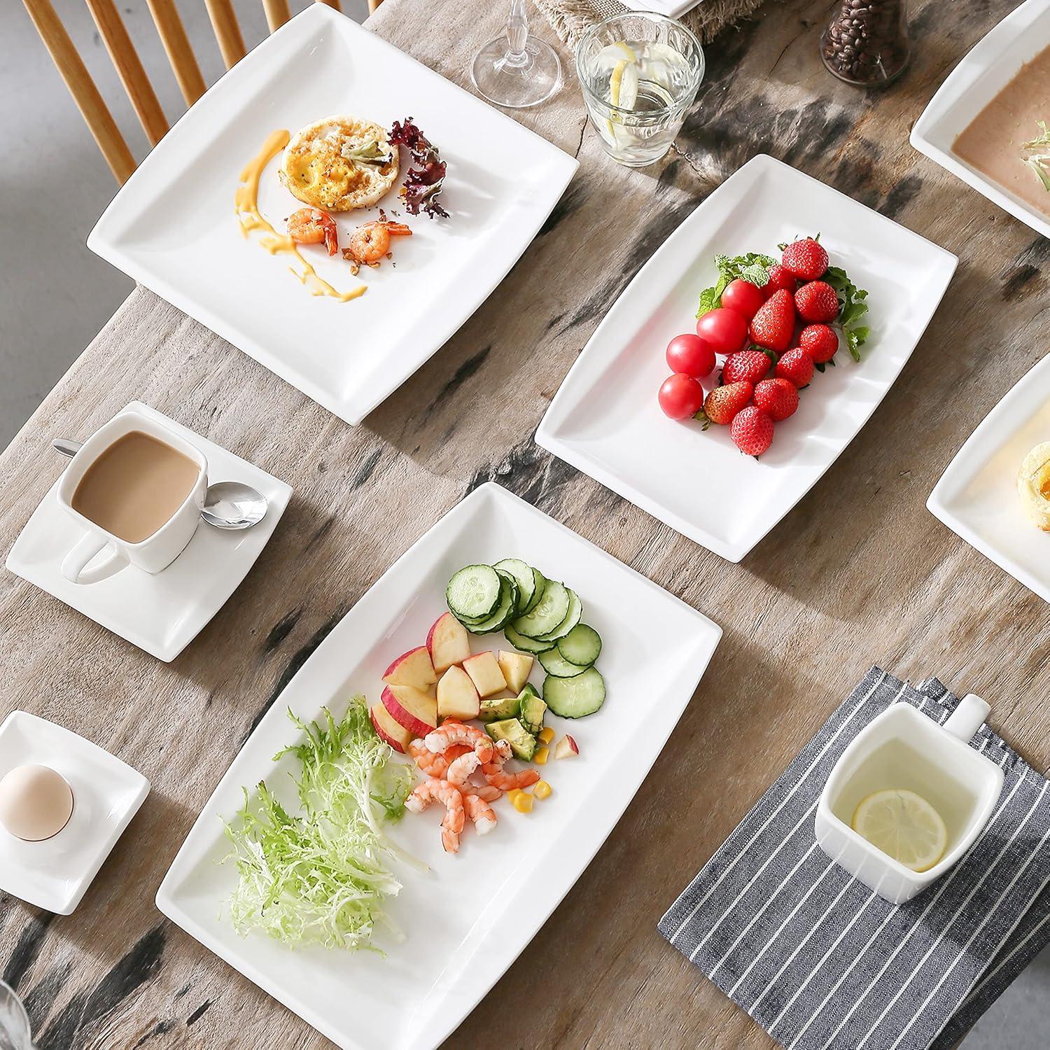MALACASA Blance Porzellan Geschirrset Flache Teller & Servierplatte 2-teilig