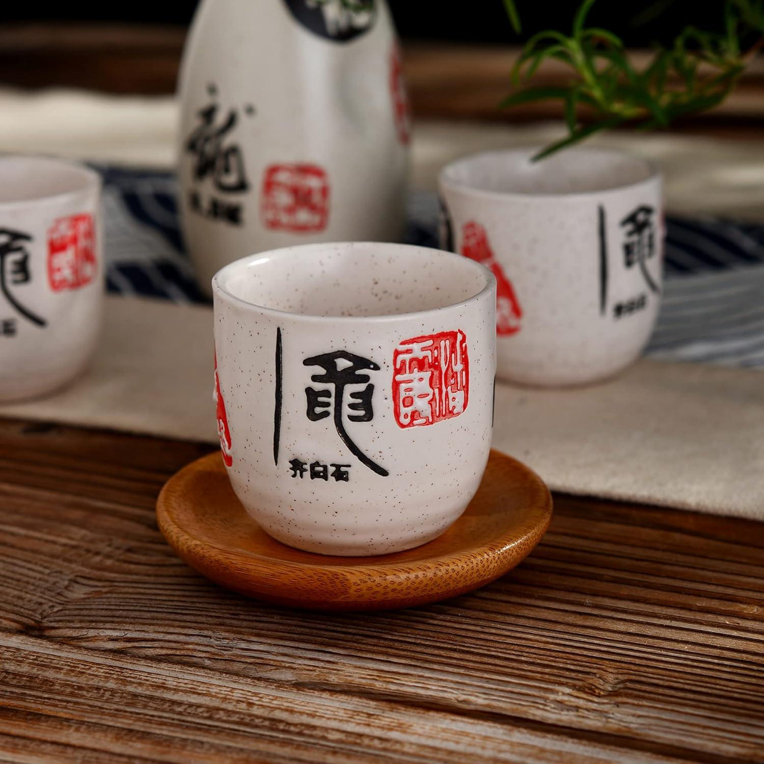 Japanisches Sake Set 5-teilig Steinzeug Flasche Tassen
