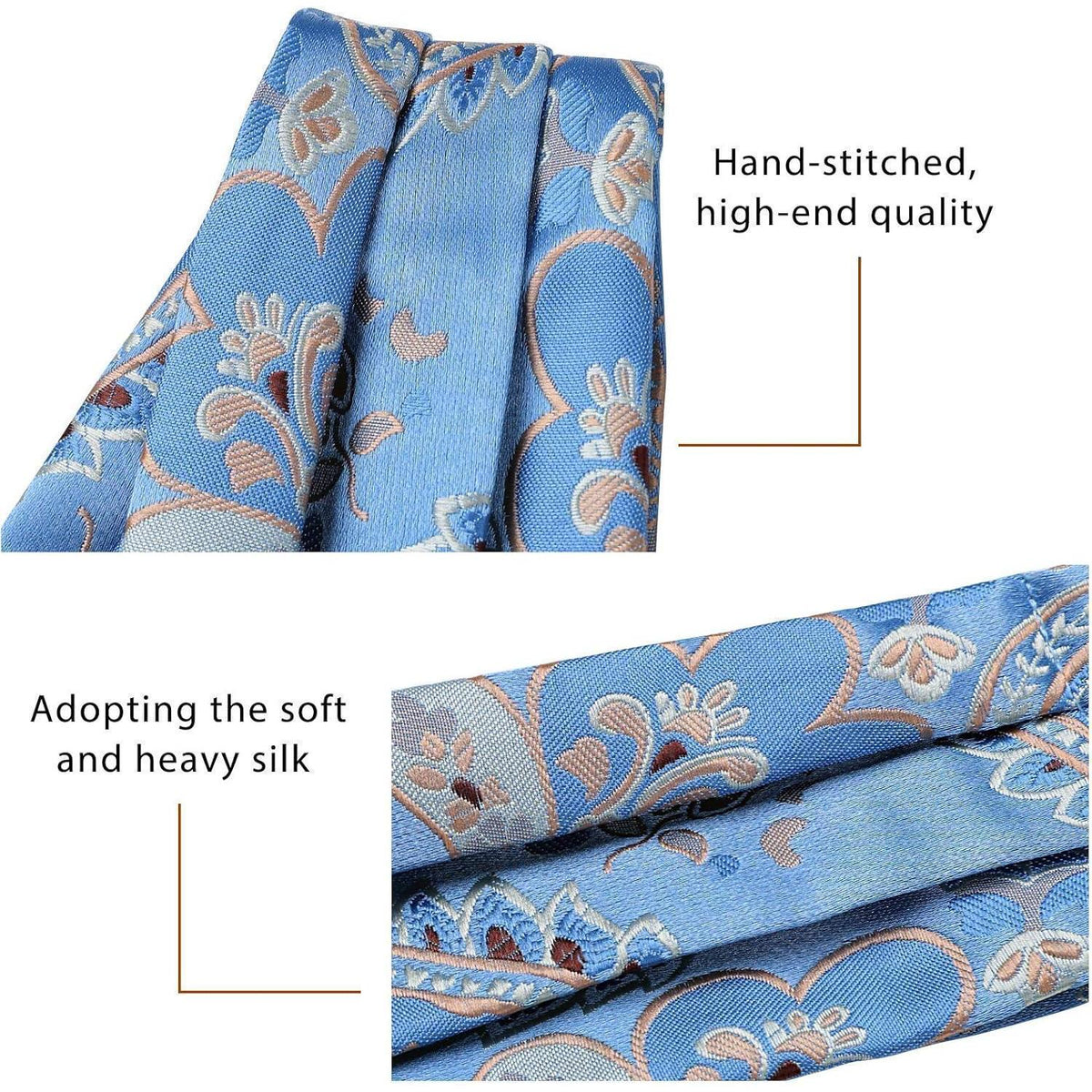Herren Ascot Krawattenschal & Einstecktuch Set Blau/Gold