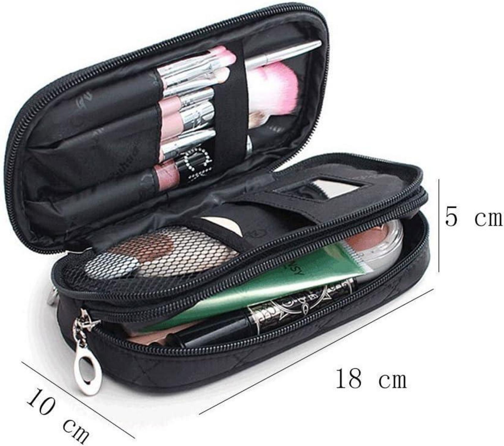 MLMSY Make-up-Tasche mit Spiegel und Pinsel, Reise-Organizer, wasserfest, 2-lagig