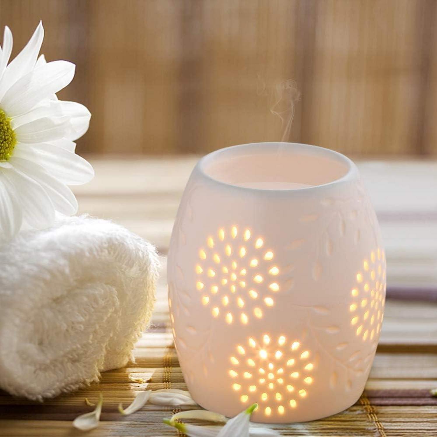 Ecoco Aromalampe Teelichthalter Keramik weiß Duftlampe Candle Löffel Diffuser