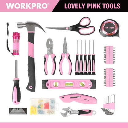WORKPRO 106-teiliges Pink Werkzeug Set in Rosa Nylontasche