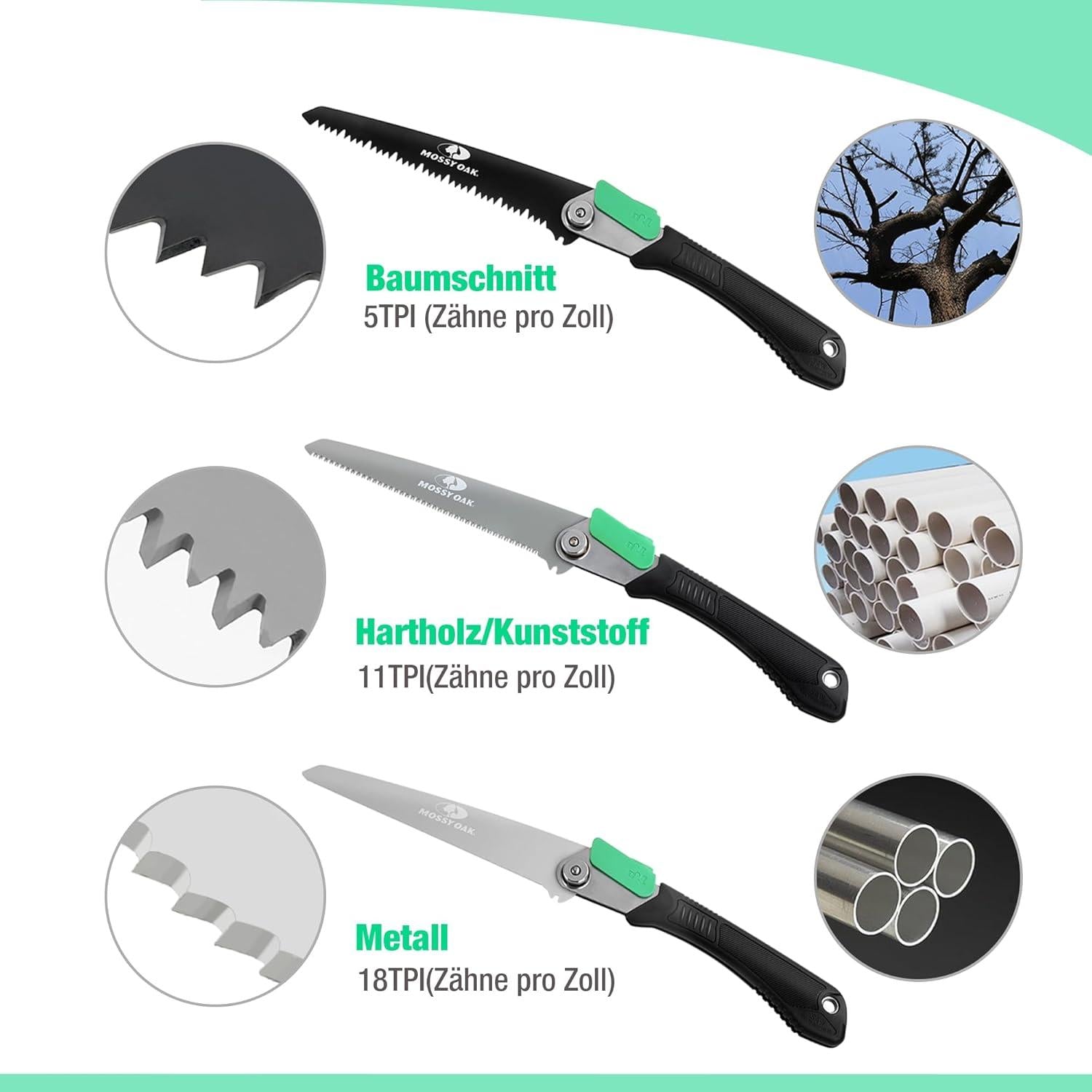 Klappbare 3-in-1 Astsäge mit 3 scharfen Klingen - Sägeblattlänge 19 cm