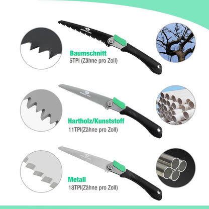 Klappbare 3-in-1 Astsäge mit 3 scharfen Klingen - Sägeblattlänge 19 cm