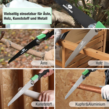 Mossy Oak Klappbare 3-in-1 Handsäge mit 3 Klingen - Cr-V - 19cm - Multifunktions Astsäge