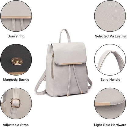 Miss Lulu Damen Rucksack Kunstleder Elegant Rolltop Tunnelzug Cityrucksack